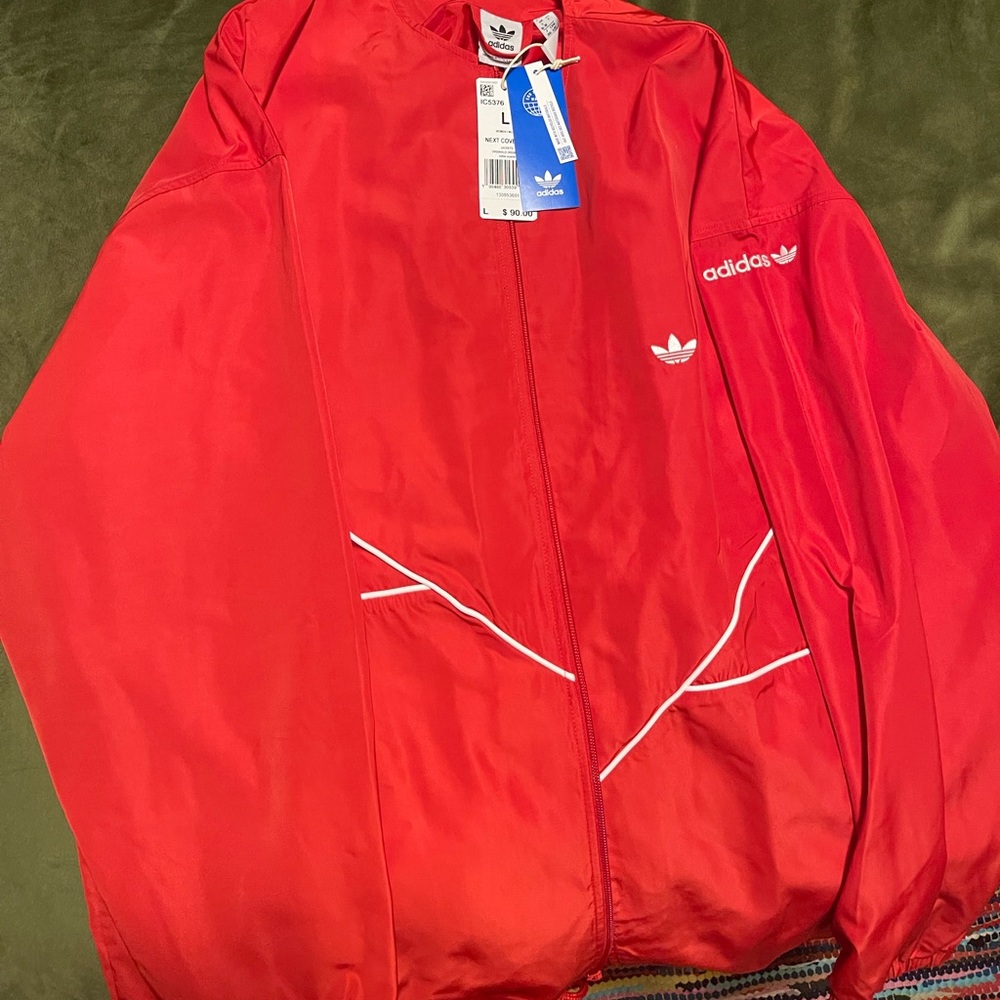 Women’s Red Adidas Originals Windbreaker Jacket NWT Large #adidas